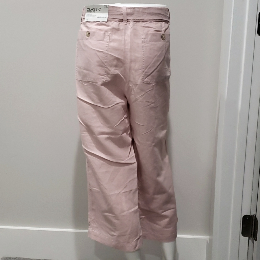 Liz Claiborne Classic straight leg linen blend  rose quartz cropped pants